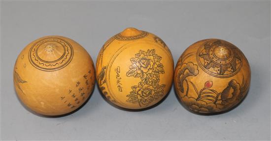 Three Chinese engraved gourds